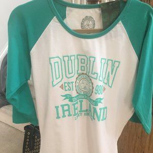 Aqua and White Ireland Raglan Sleeve T-shirt